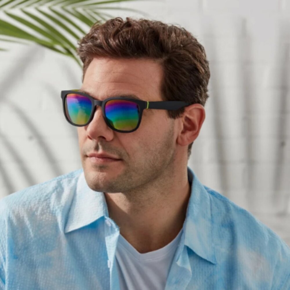 Foster Grant Black Square Wrap Sunglasses with Multi Mirrored Lenses